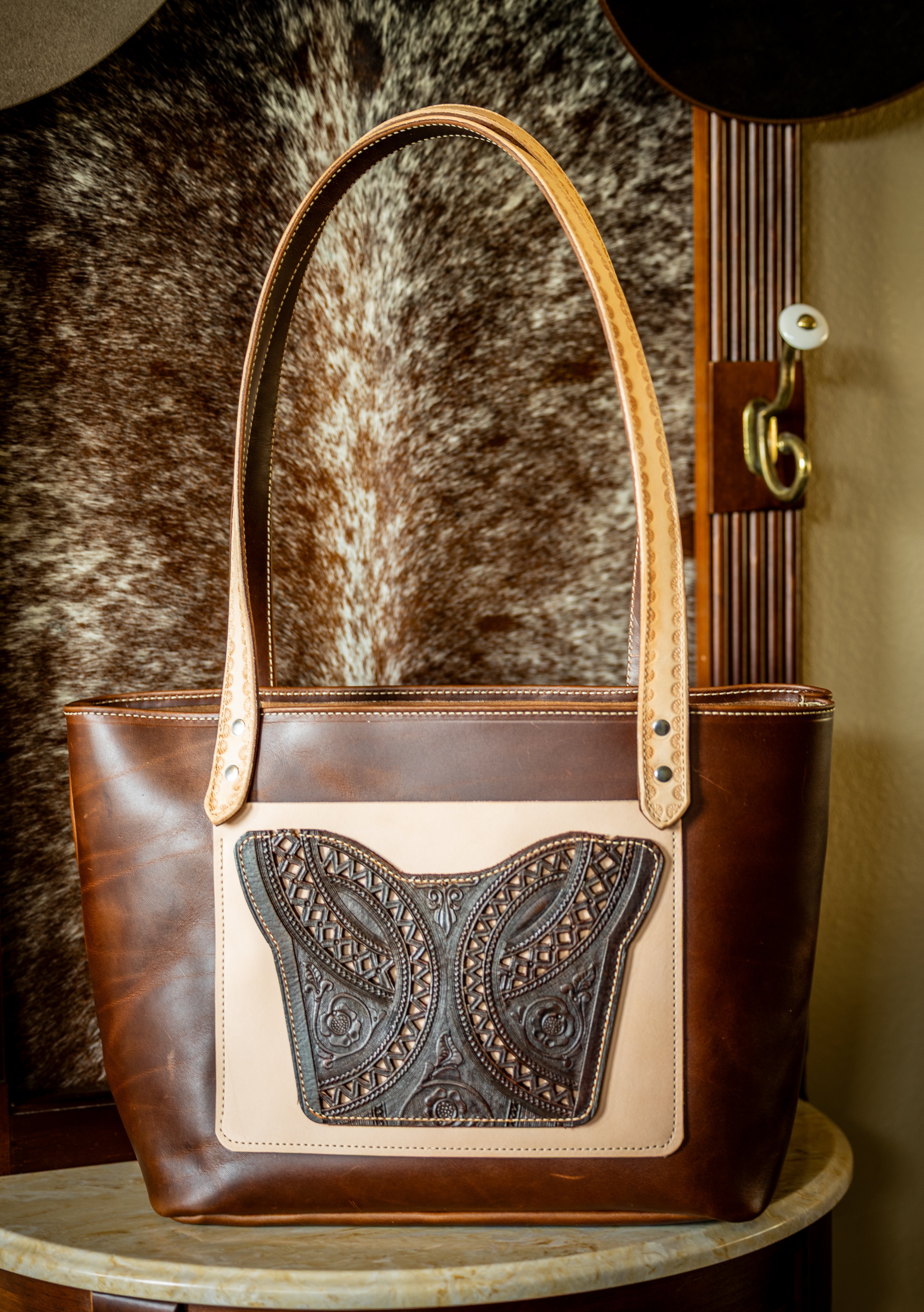 Brown Purse with antique Peruvian Saddle Leather