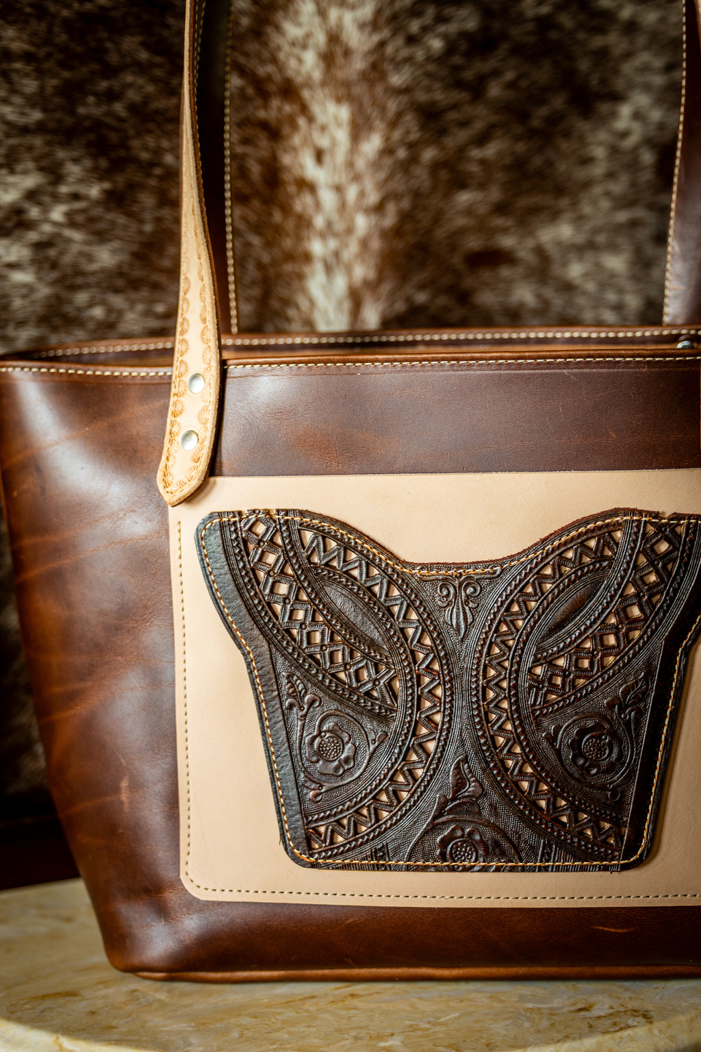 Brown Purse with antique Peruvian Saddle Leather