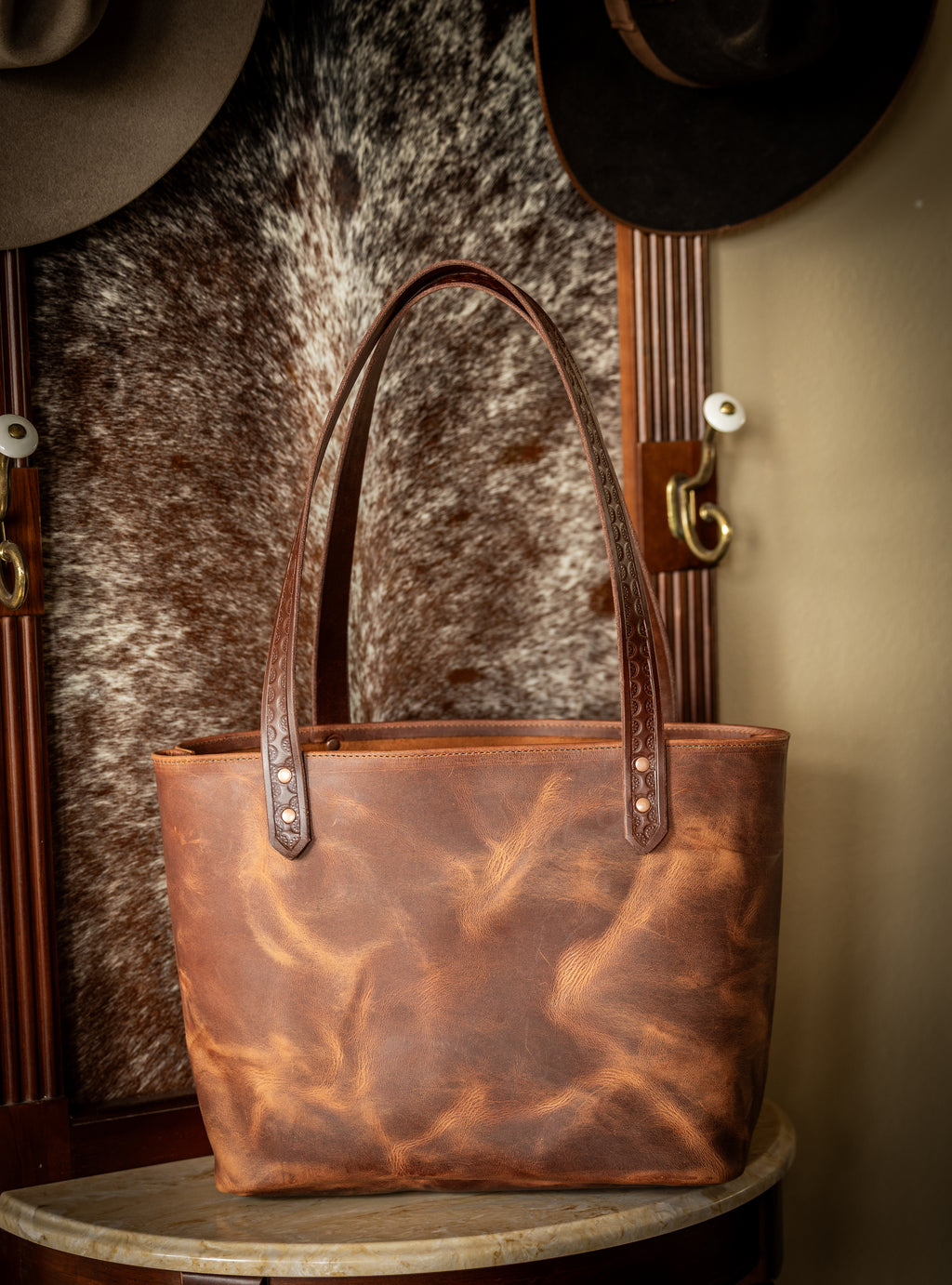 Rust Purse with Embossed Teal Pocket