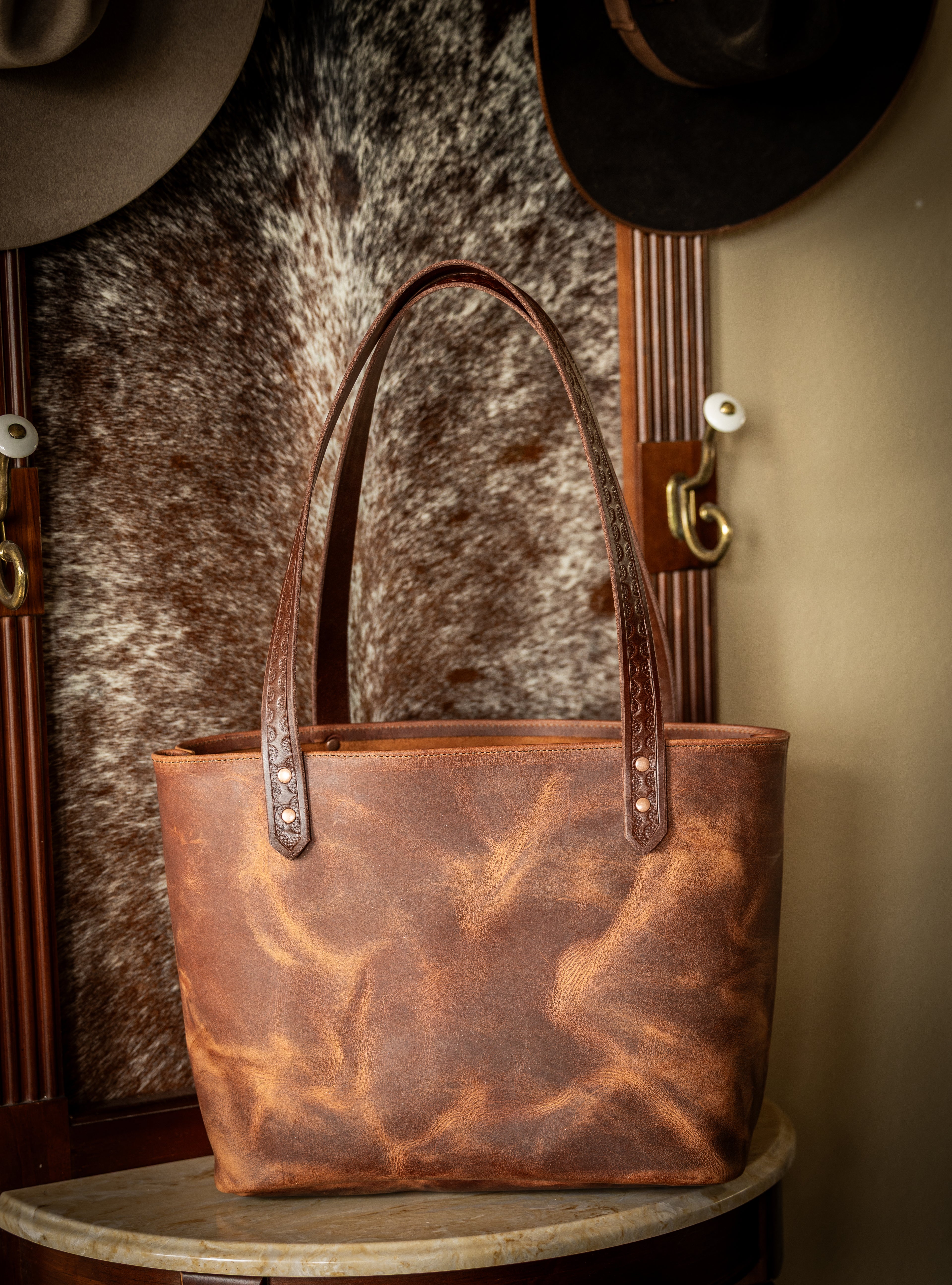 Rust Purse with Embossed Teal Pocket